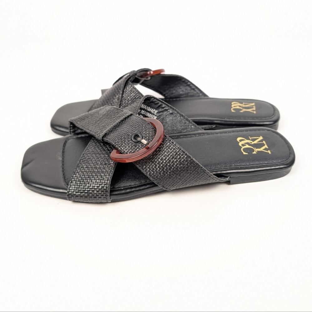 New York & Company Black Criss Cross Slip On Buckle Flat Sandals Size 6 - Picture 5 of 9